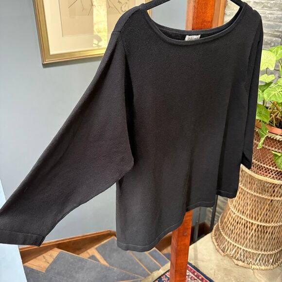 Vintage Willi Smith Silk + Cotton Blend Boatneck Cropped Black Sweater size XL - Picture 3 of 5
